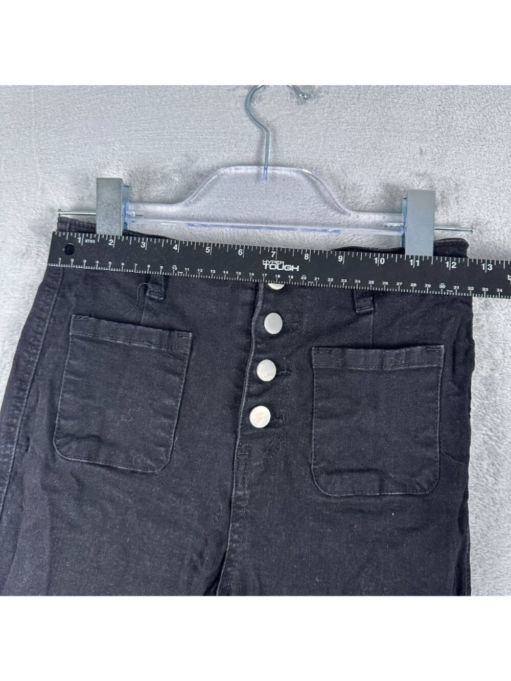 Womens Wide Leg Pants Size Medium Flat Front Button Fly Front Pockets Black - Picture 7 of 11
